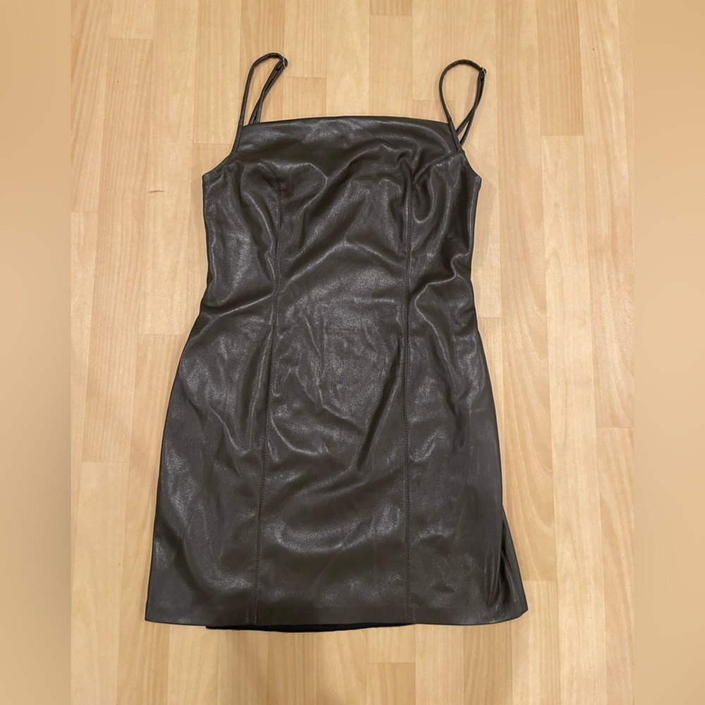 Nanushka Elegant Dark Brown Leather Mini Dress